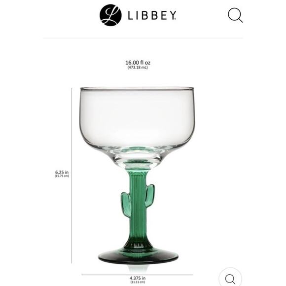 2 Vintage Libby Cactus Margarita Glasses- 16oz Green Glass Stem -never Used - Picture 4 of 5